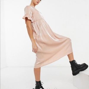 Asos pink shimmer midi dress